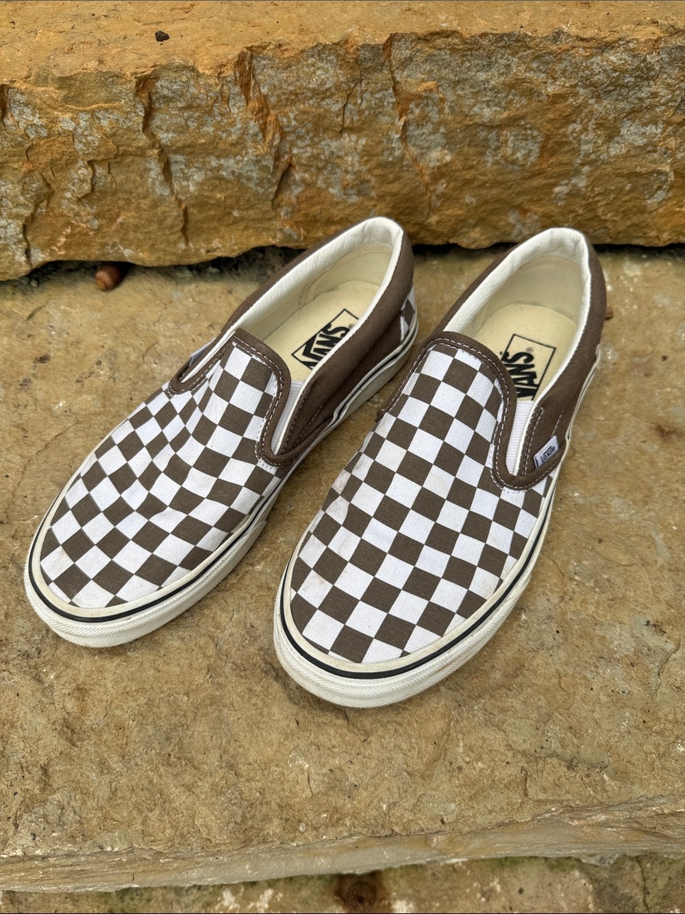 Vans Slip-On Checkerboard Brown and White